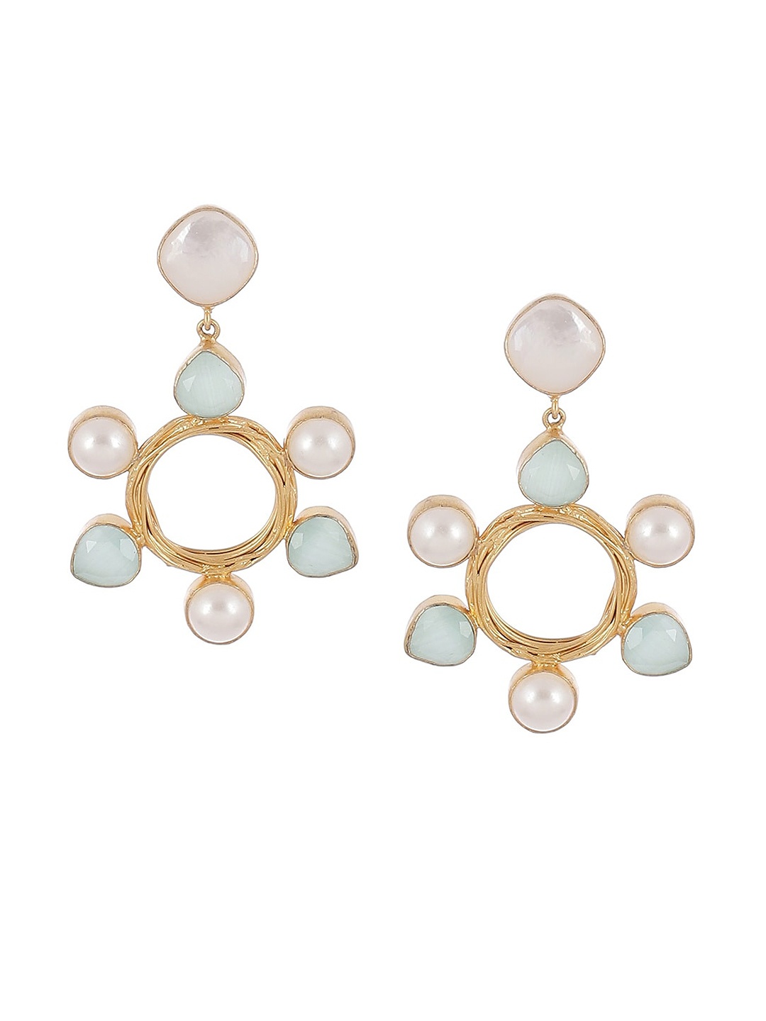 

Biba Gold-Plated Artificial Stones and Beads Contemporary Drop Earrings