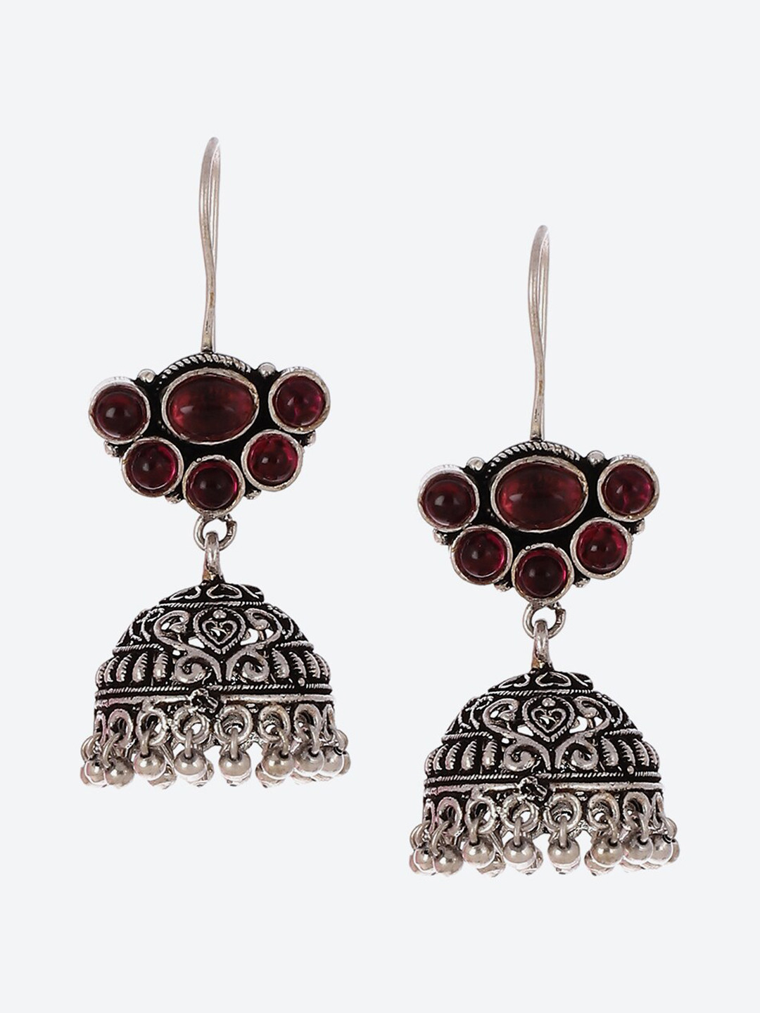 

Biba Silver-Plated Artificial Stones Contemporary Jhumkas Earrings