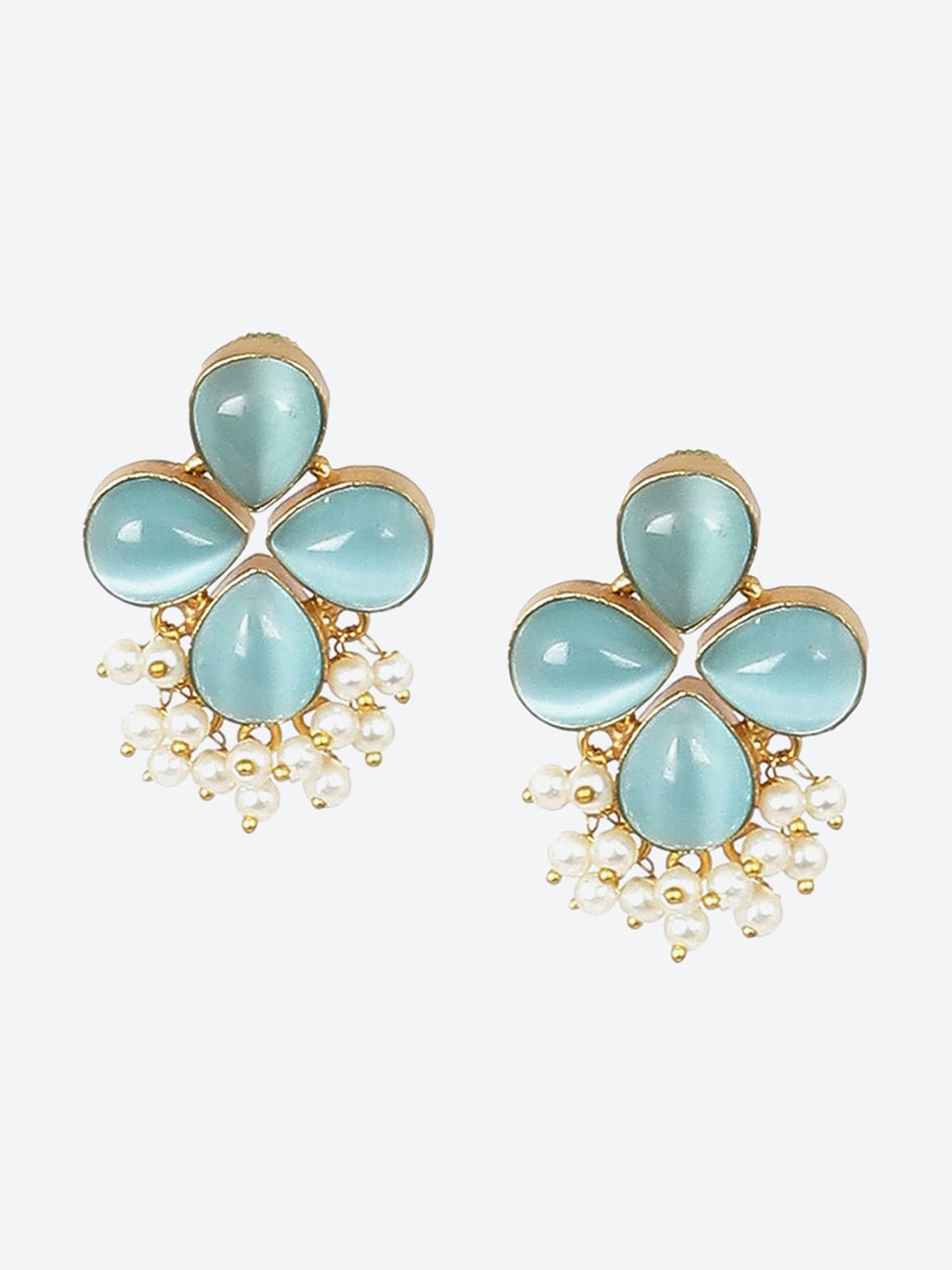 

Biba Gold-Plated Stone-Studded & Beaded Floral Drop Earrings