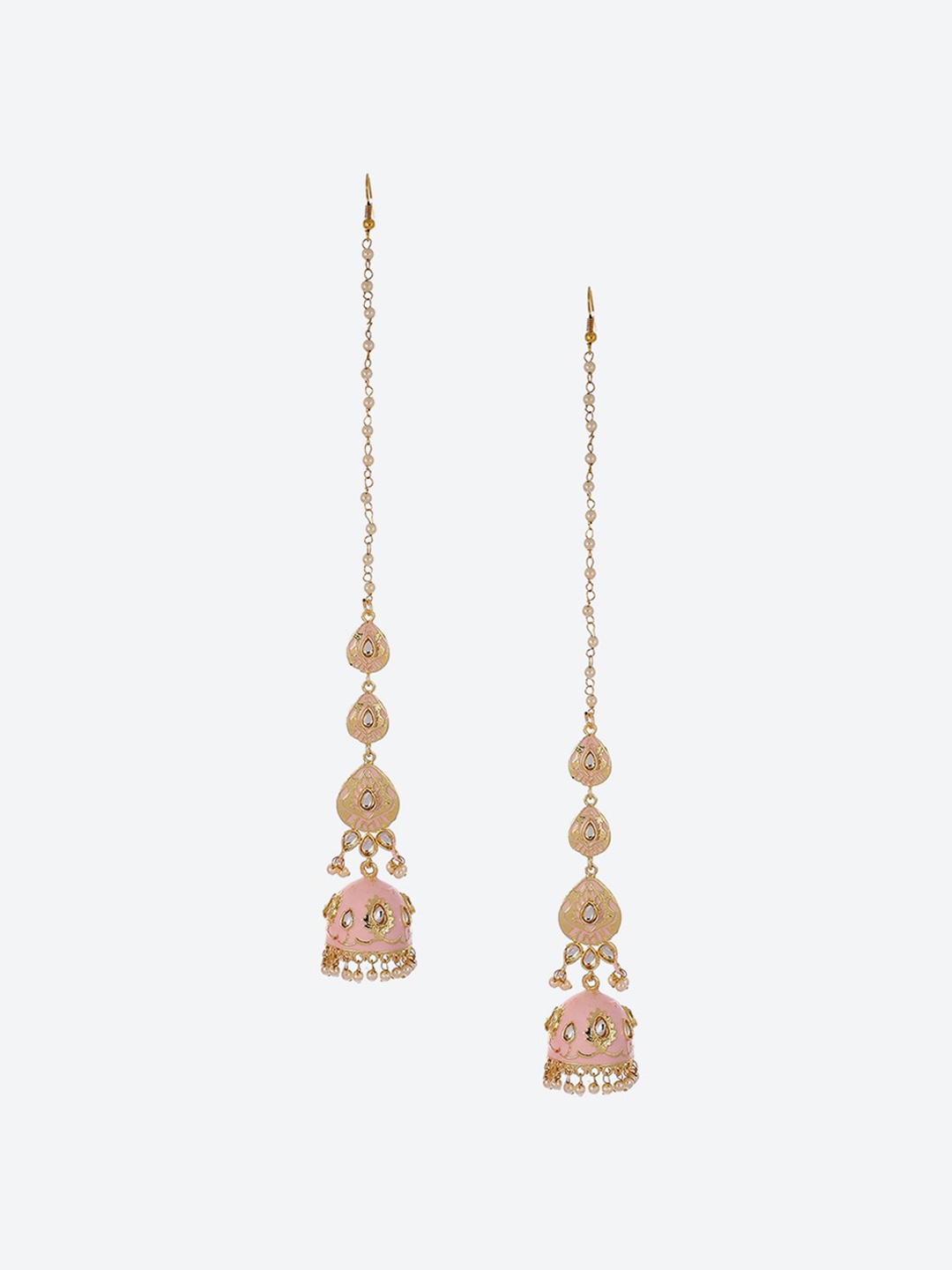 

Biba Gold-Plated Stone-Studded & Beaded Contemporary Jhumkas Earrings
