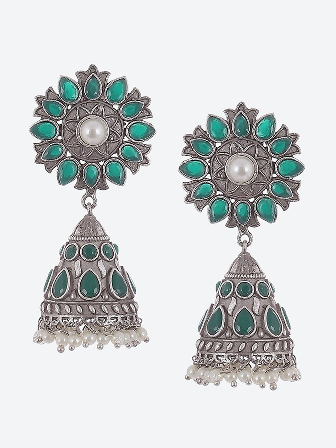 

Biba Silver-Plated Oxidised Contemporary Jhumkas Earrings