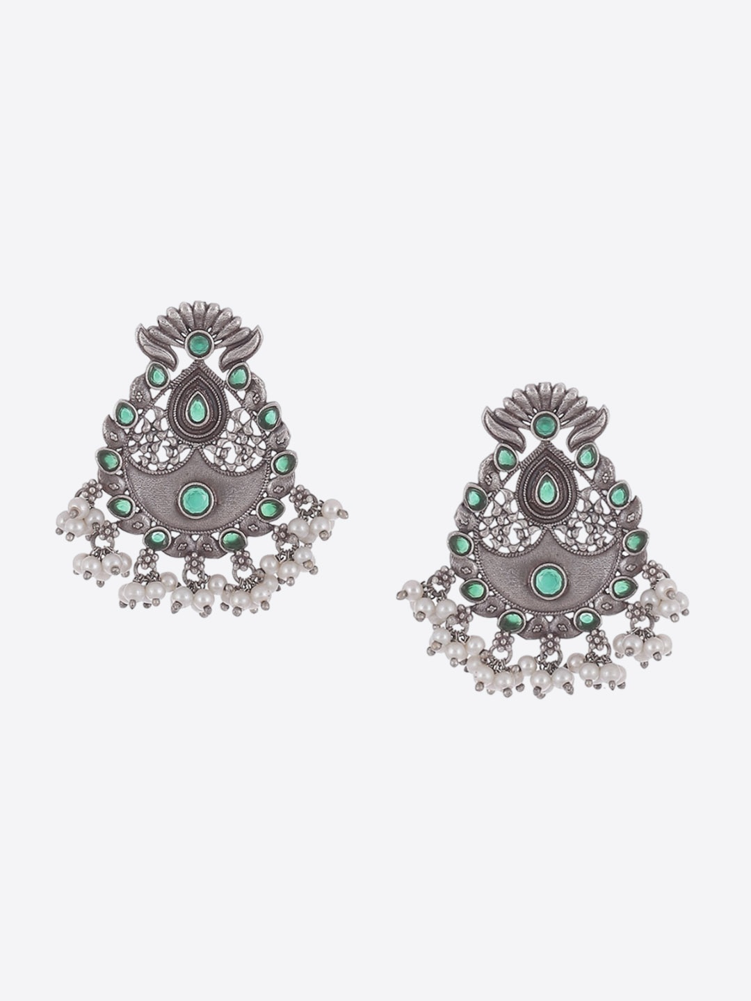 

Biba Oxidised Contemporary Chandbalis Earrings, Green