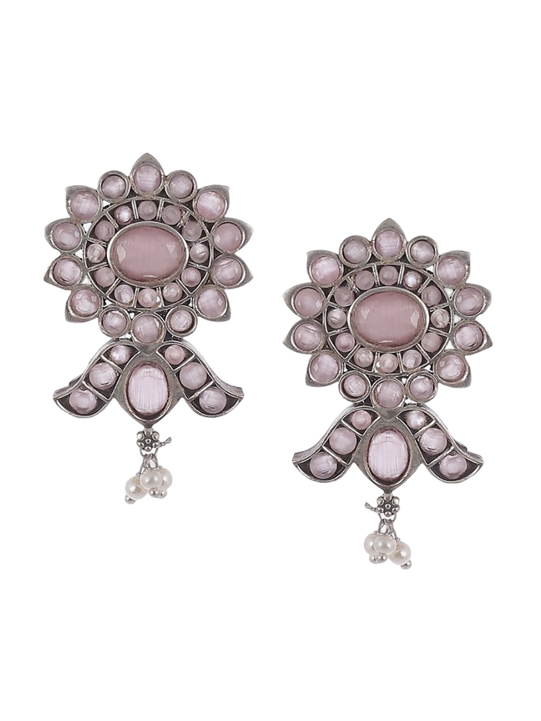 

Biba Silver Plated Contemporary Oxidised Stone Studded Drop Earrings