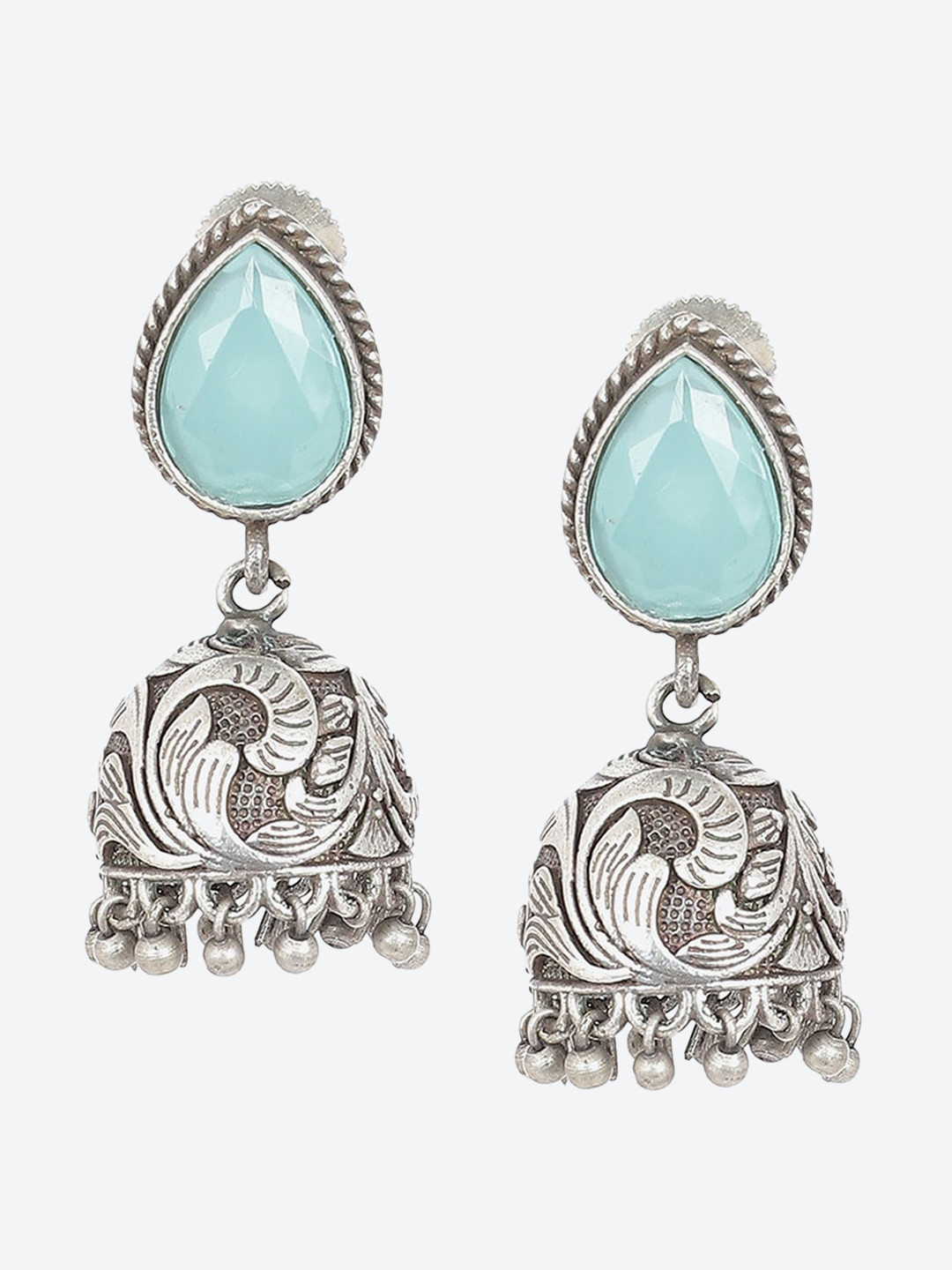 

Biba Oxidised Contemporary Jhumkas Earrings, Green
