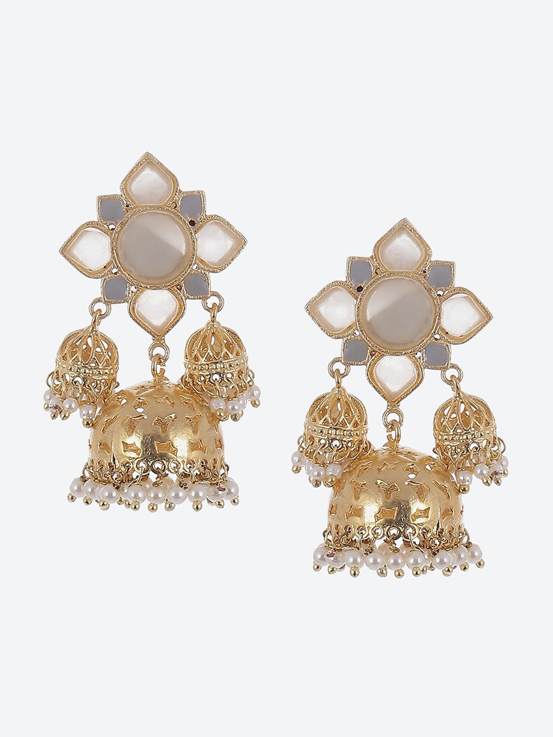 

Biba Contemporary Stone-Studded & Beaded Jhumkas, Gold