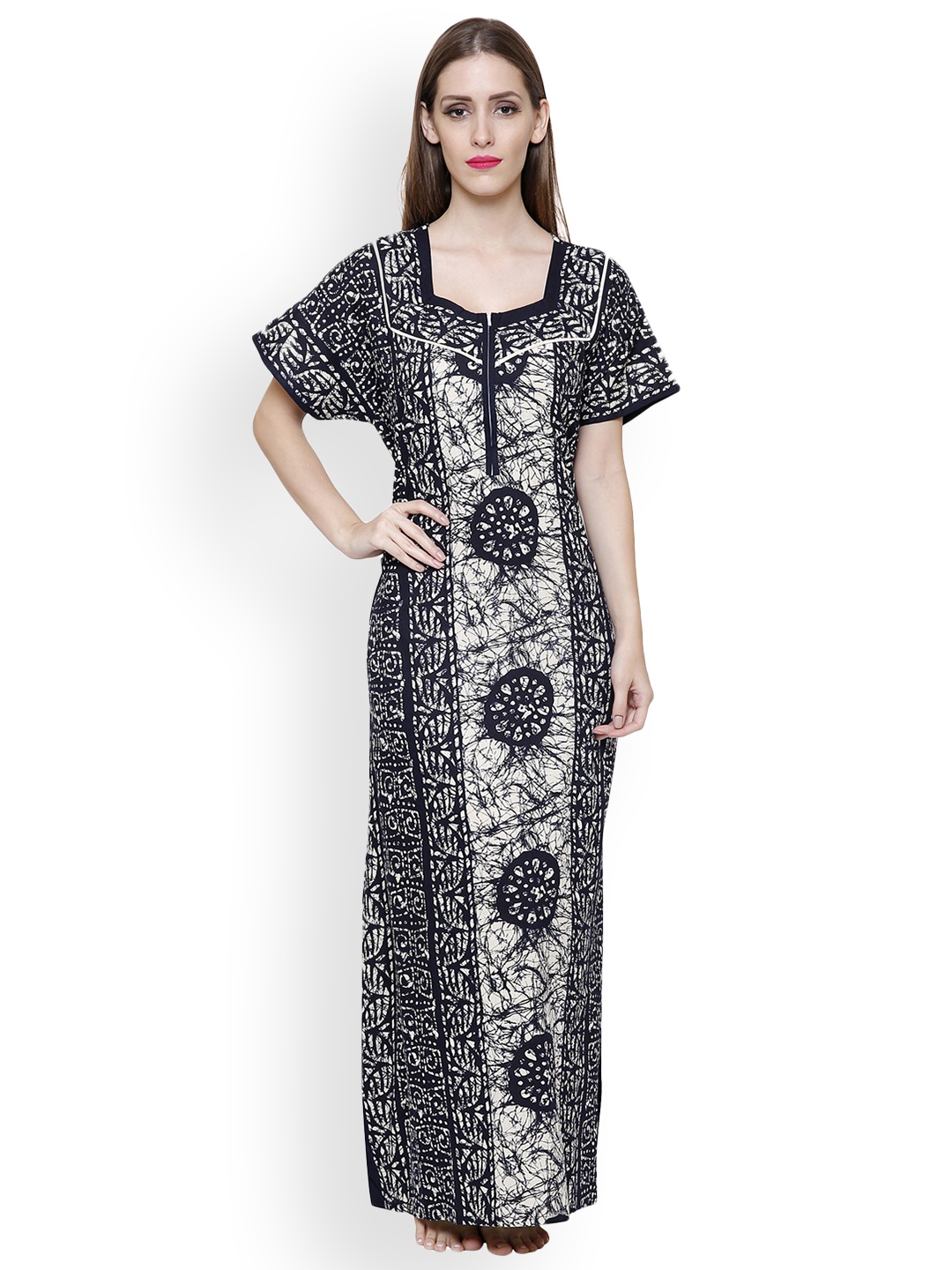 

Secret Wish Navy Printed Maxi Nightdress NT-E84-423, Navy blue