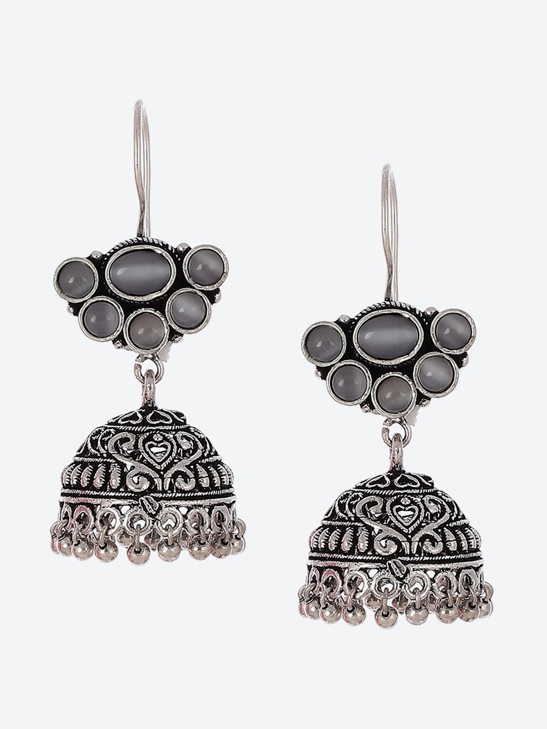 

Biba Silver Plated Contemporary Stone Studded Jhumkas Earrings