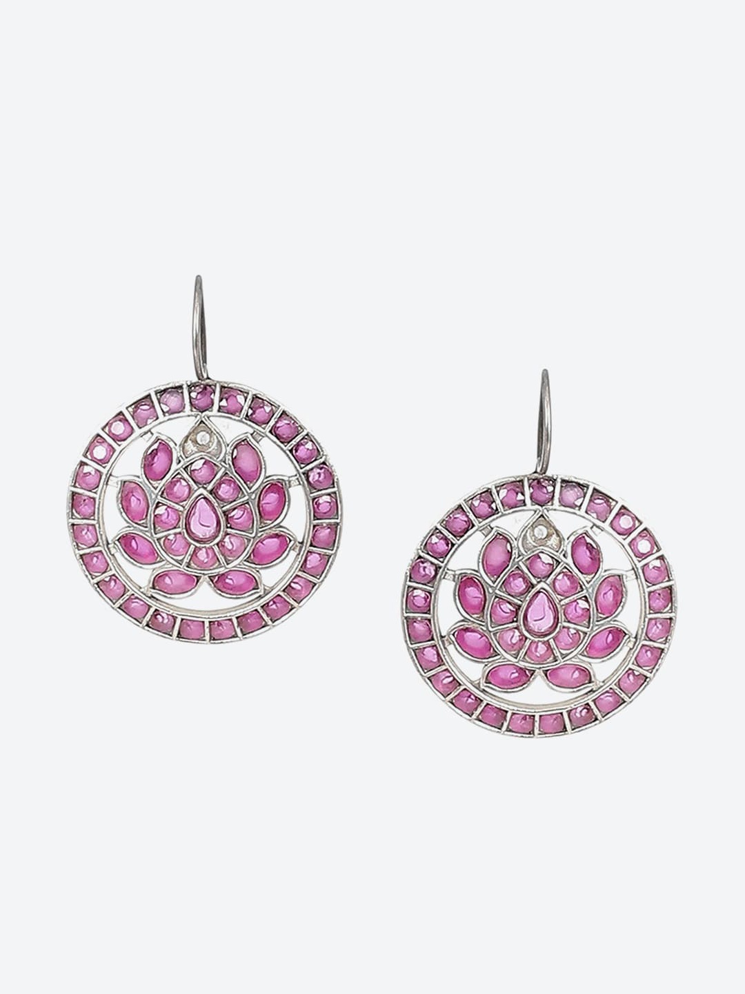 

Biba Silver Plated Circular Oxidised Stone Studded Drop Earrings