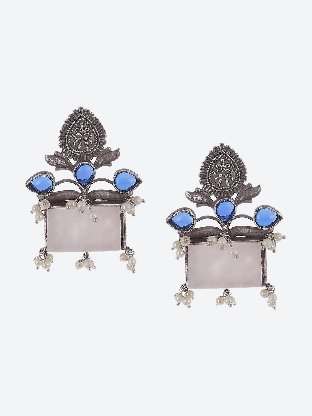 

Biba Oxidised Contemporary Jhumkas Earrings, Blue