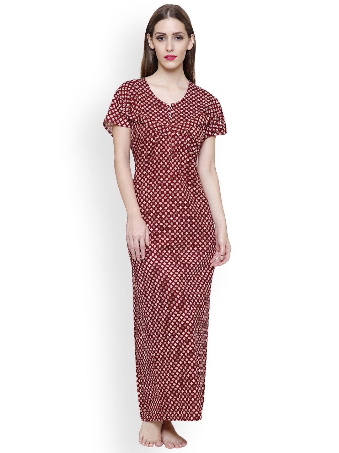 

Secret Wish Maroon Printed Maxi Nightdress NT-E82-417