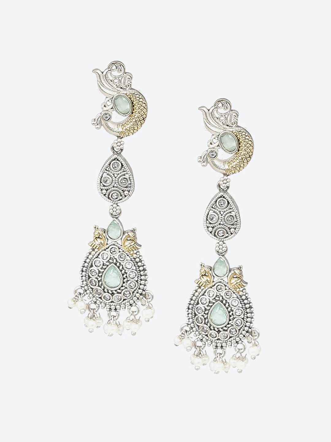 

Biba Silver-Plated Oxidised Peacock Shaped Drop Earrings