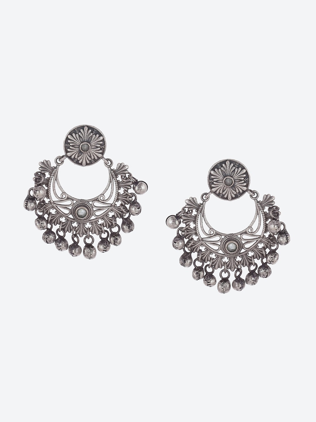 

Biba Silver Plated Contemporary Oxidised Stone Beaded Chandbalis Earrings