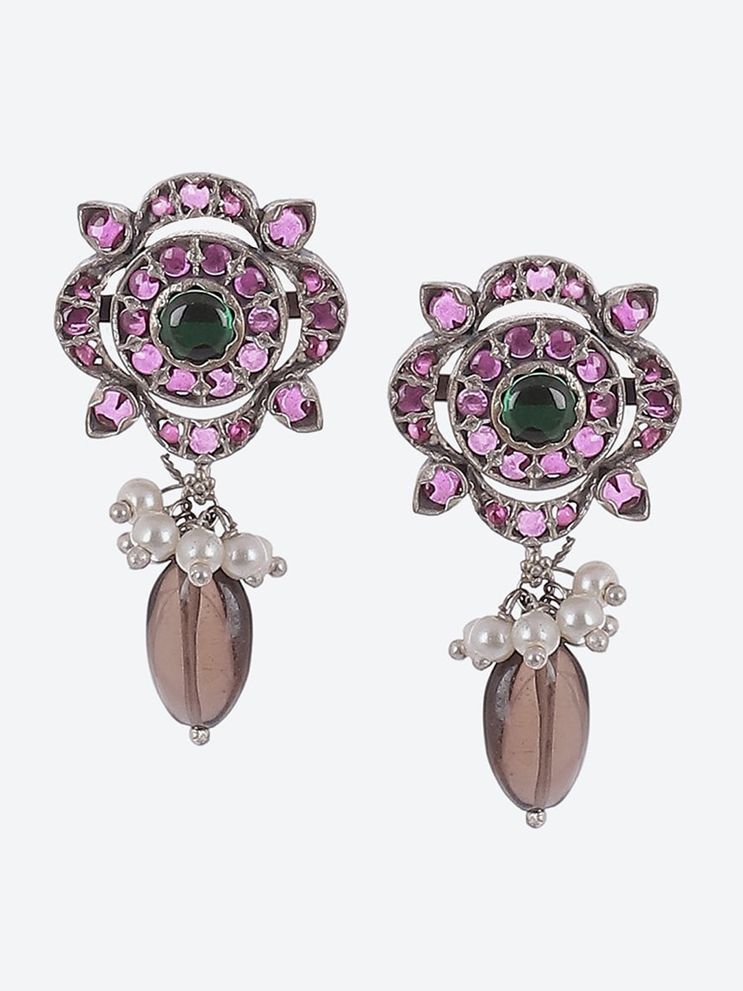 

Biba Silver Plated Contemporary Oxidised Stone Studded Drop Earrings