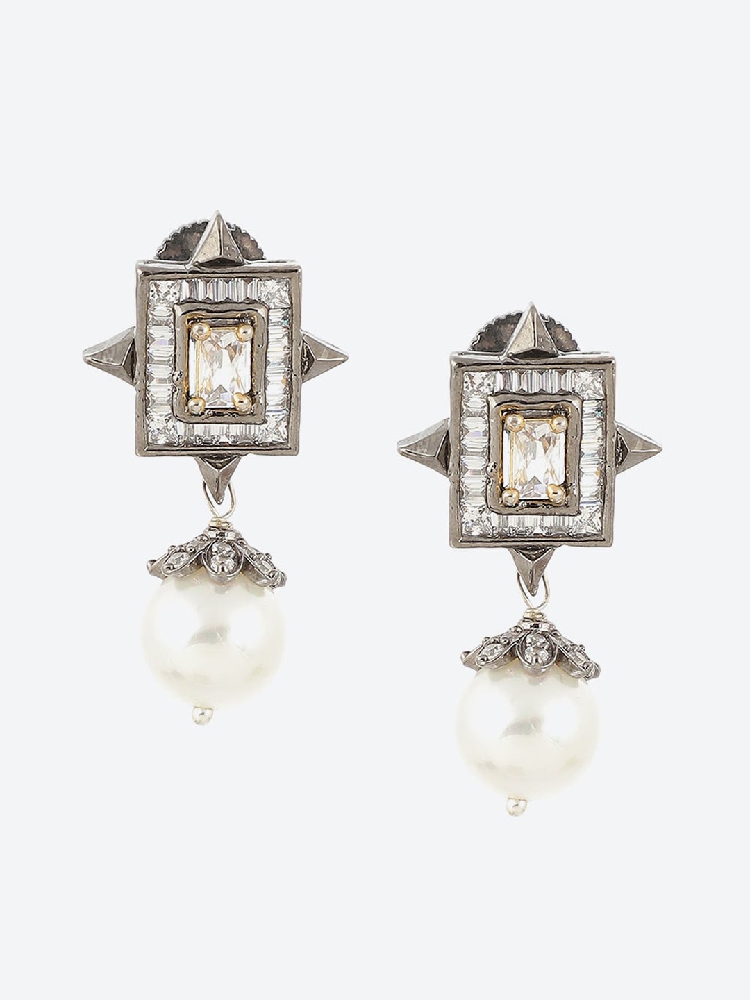 

Biba Contemporary Stone-Studded & Beaded Drop Earrings, Silver