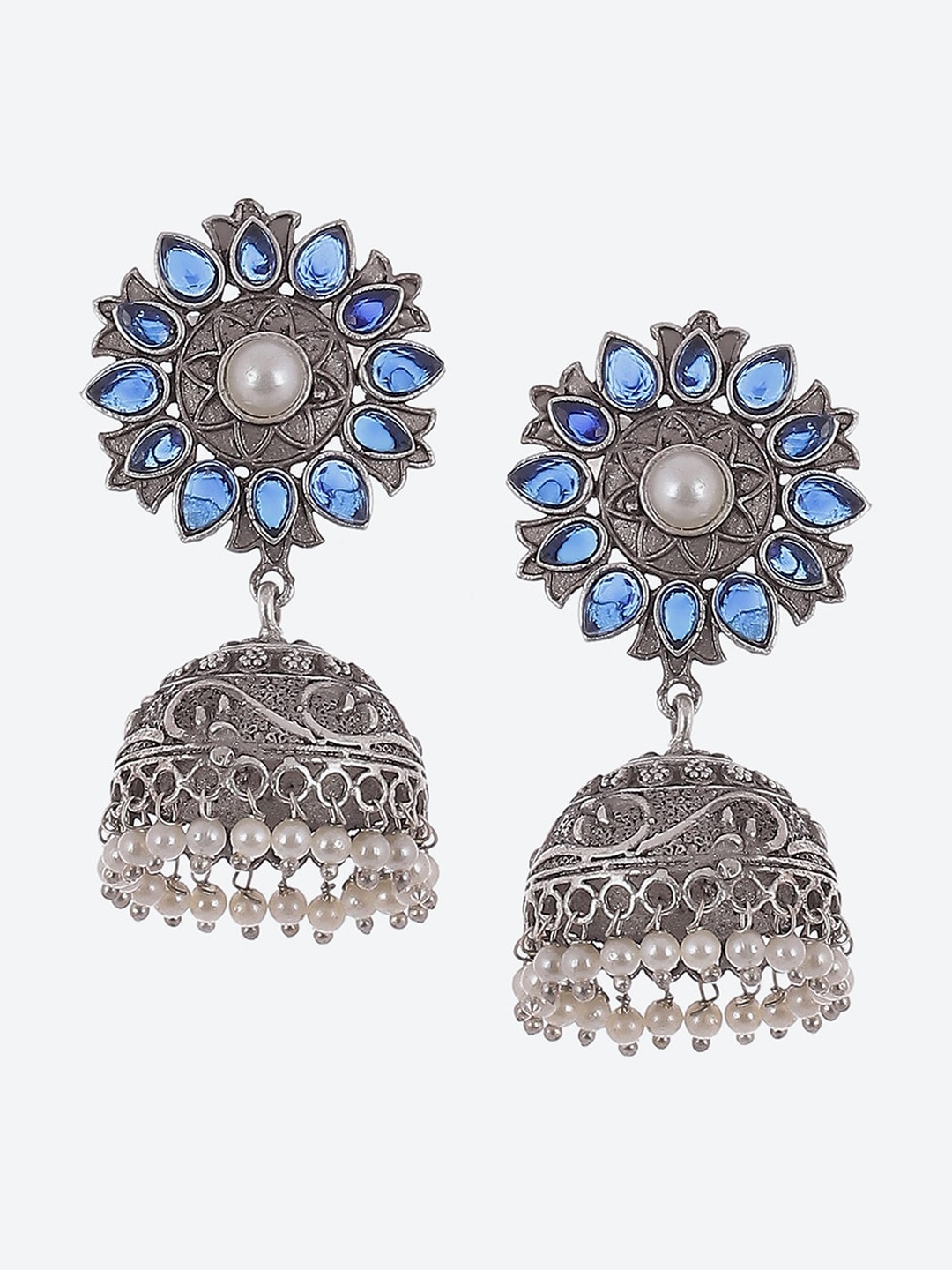 

Biba Silver-Plated Oxidised Contemporary Jhumkas Earrings