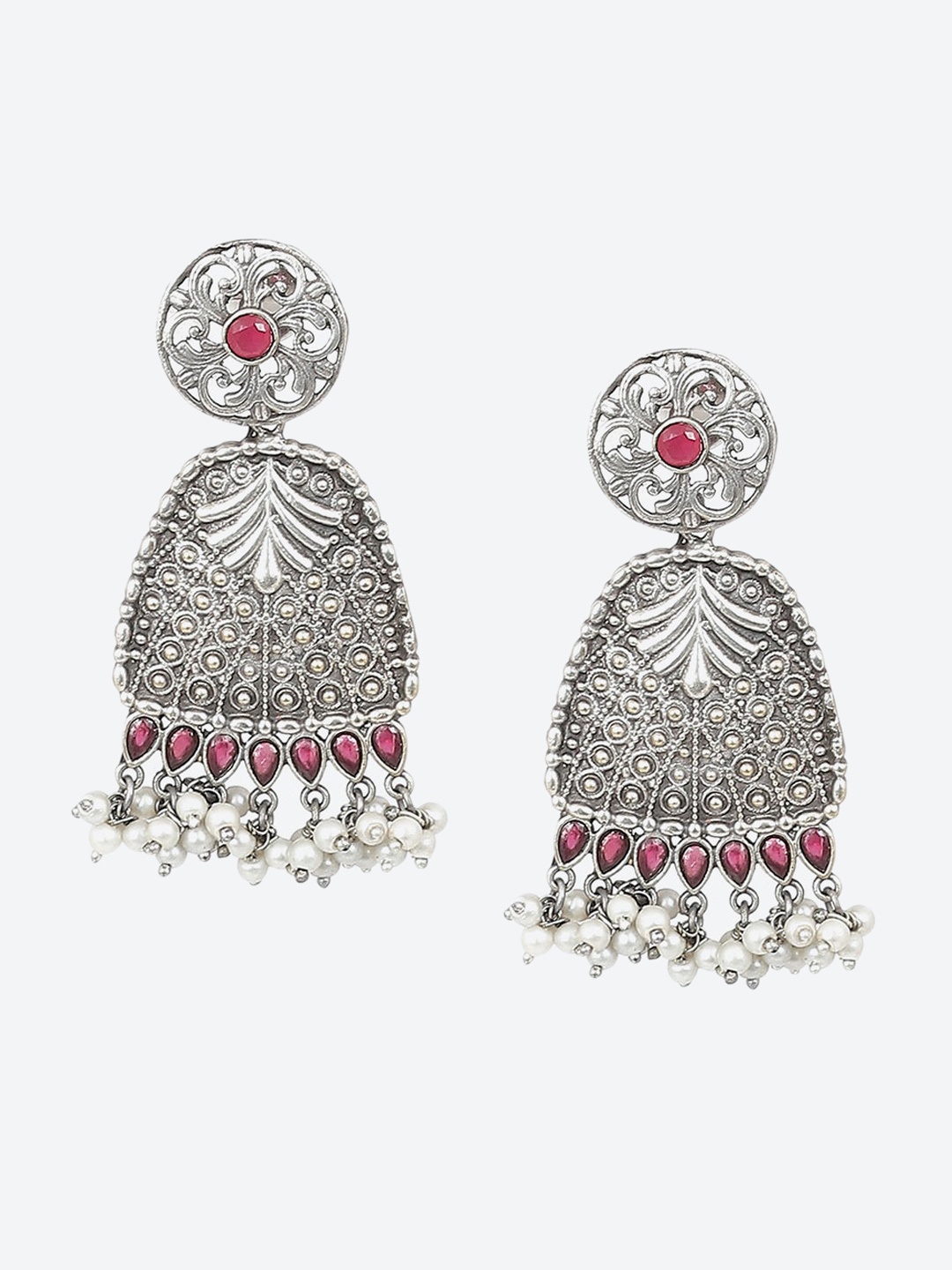 

Biba Silver-Plated Stone-Studded & Beaded Contemporary Drop Earrings
