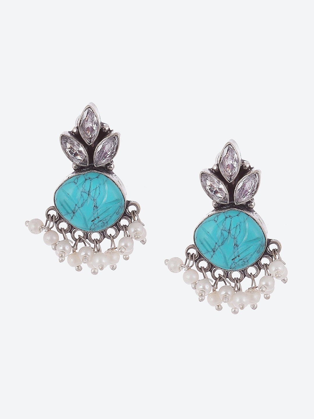 

Biba Silver-Plated Artificial Stones and Beads Contemporary Drop Earrings