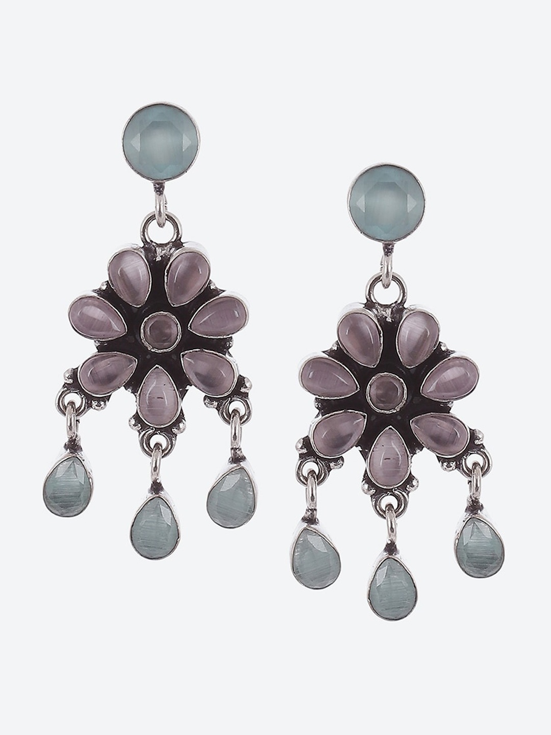 

Biba Silver-Plated Stone-Studded Contemporary Drop Earrings