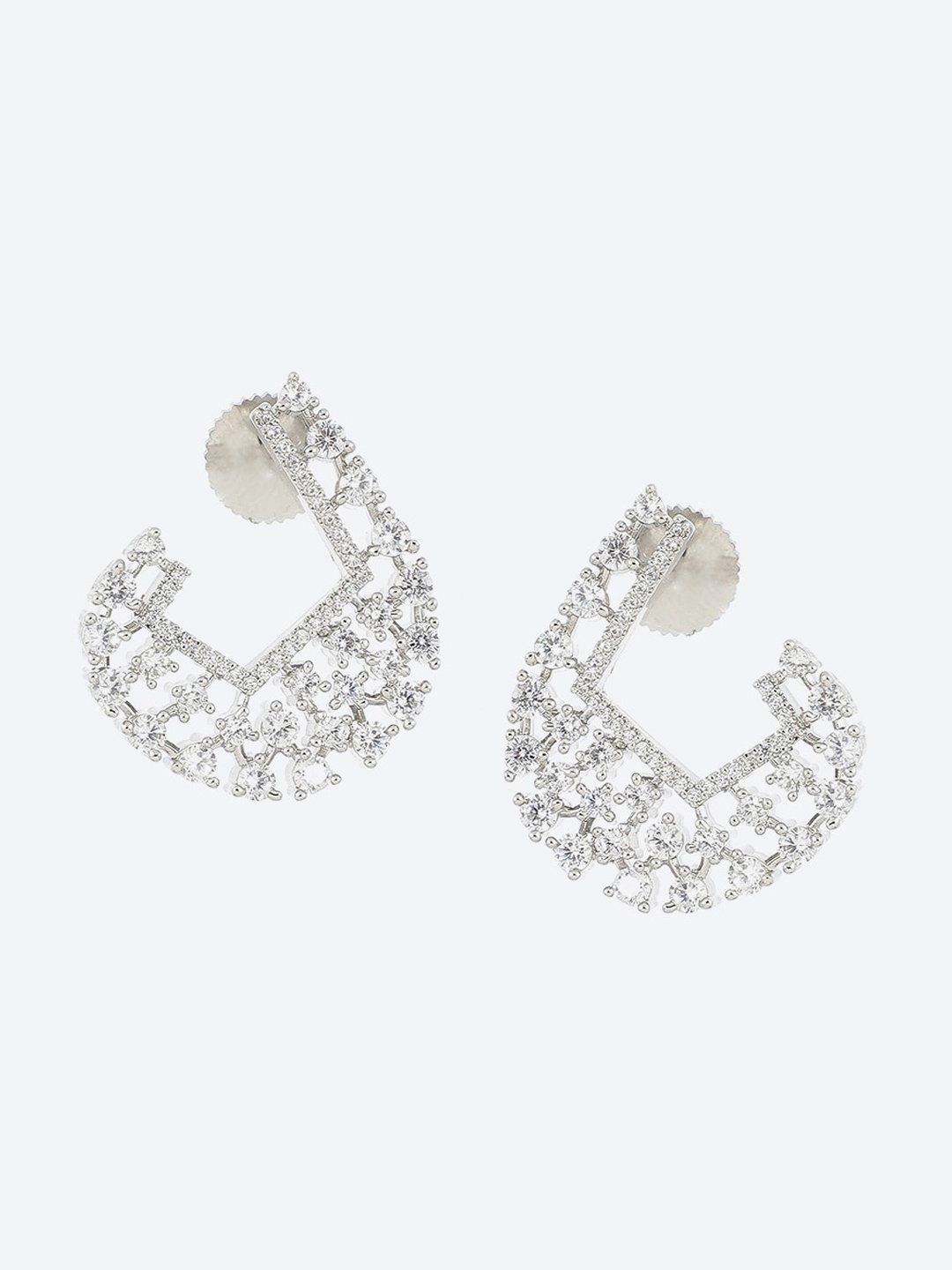 

Biba Silver Plated Contemporary Stone Studded Half Hoop Earrings