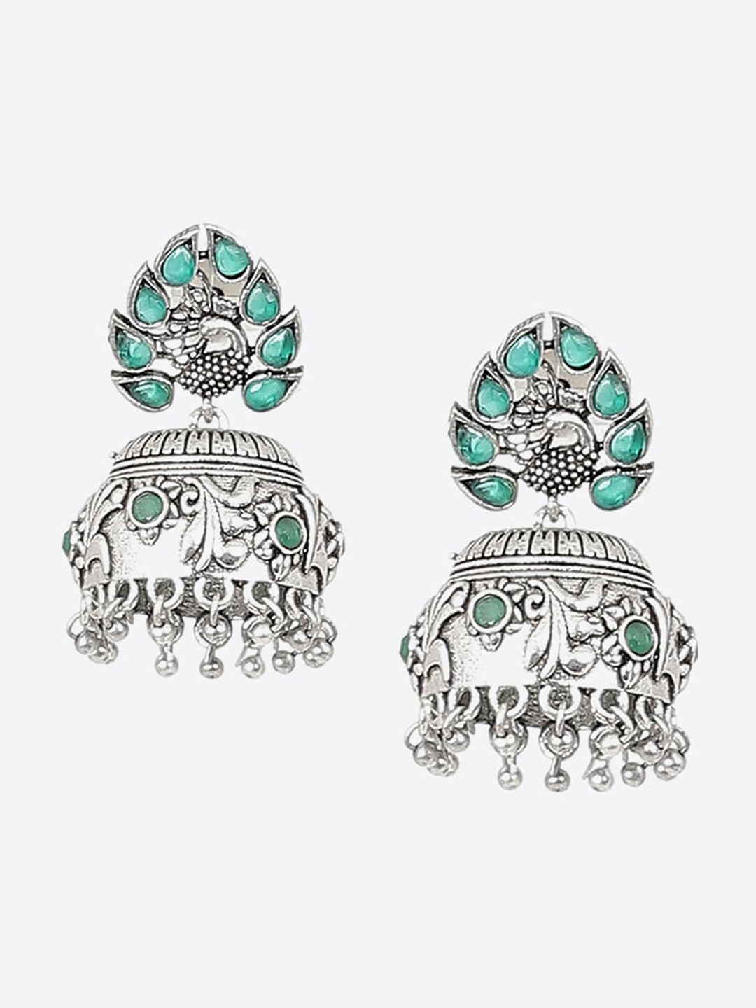 

Biba Silver Plated Contemporary Oxidised Stone Studded Jhumkas Earrings