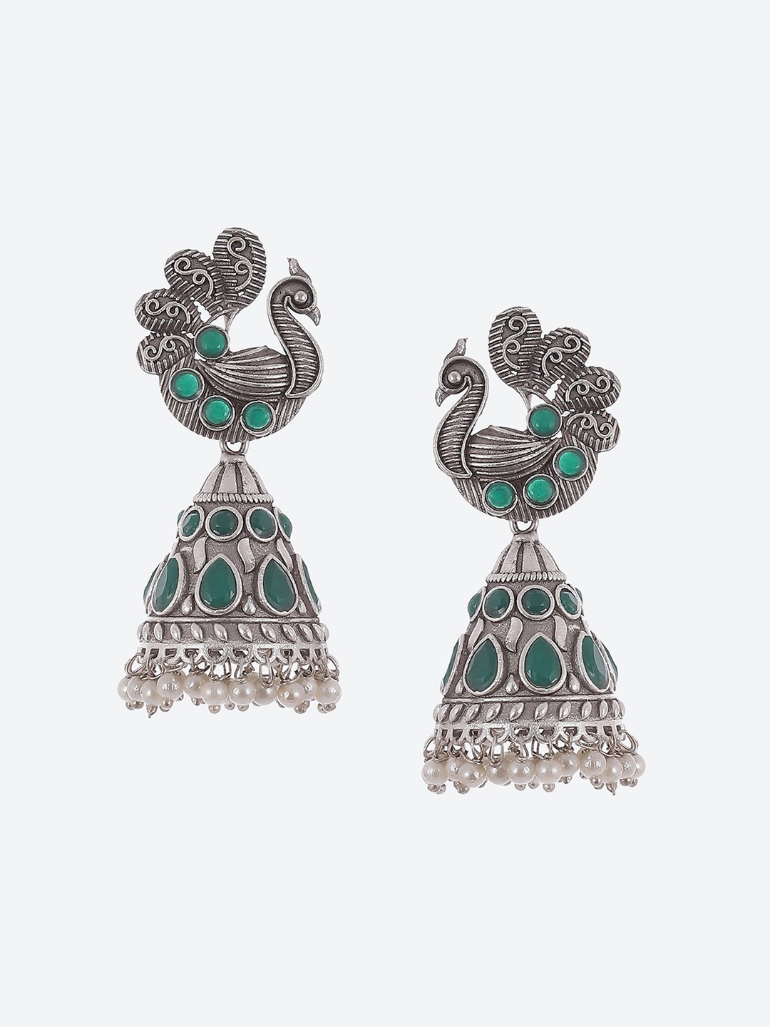 

Biba Oxidised Contemporary Jhumkas Earrings, Green