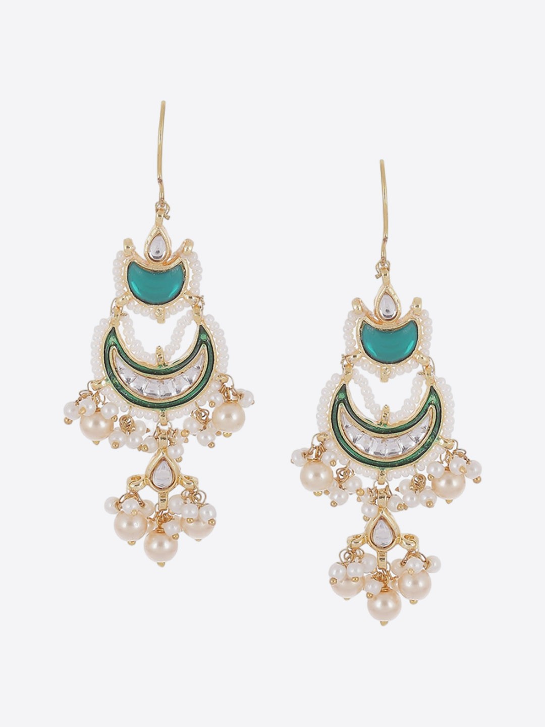 

Biba Gold-Plated Artificial Stones Contemporary Chandbalis Earrings