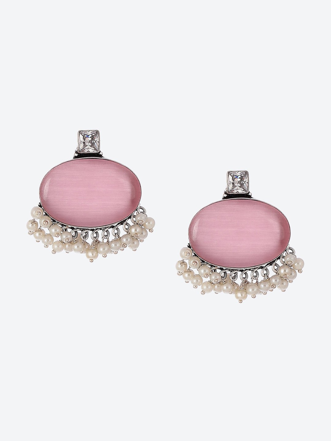 

Biba Silver-Plated Stone-Studded & Beaded Contemporary Drop Earrings