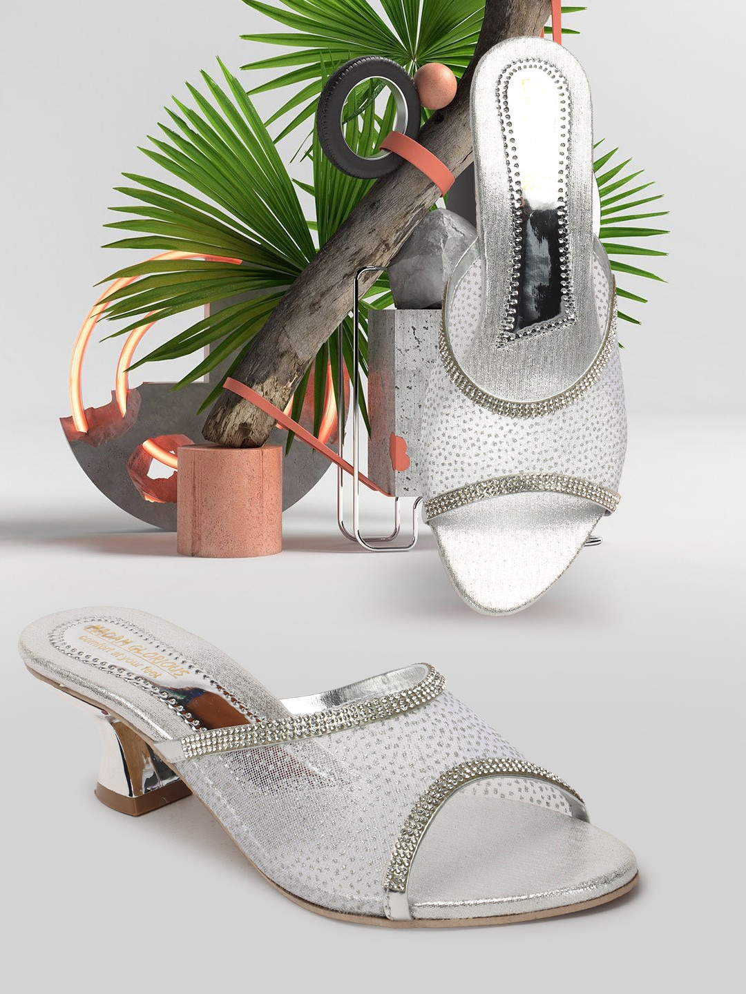 

madam glorious Embellished Kitten Heel Mules, Silver