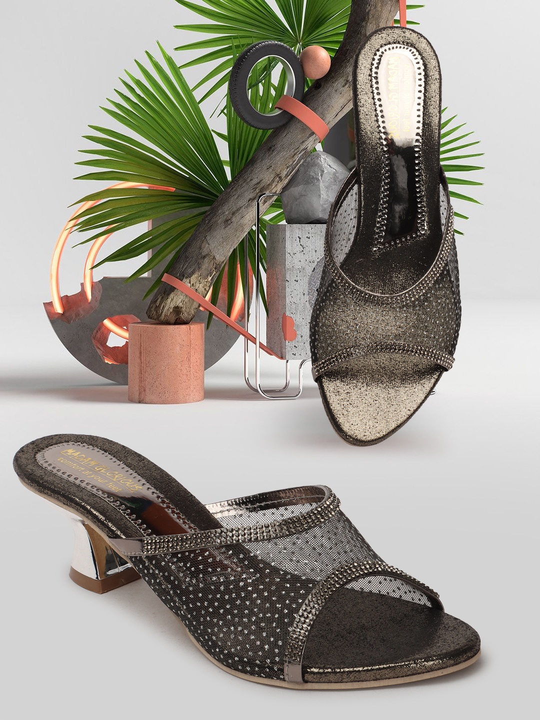 

madam glorious Embellished Kitten Heel Mules, Grey