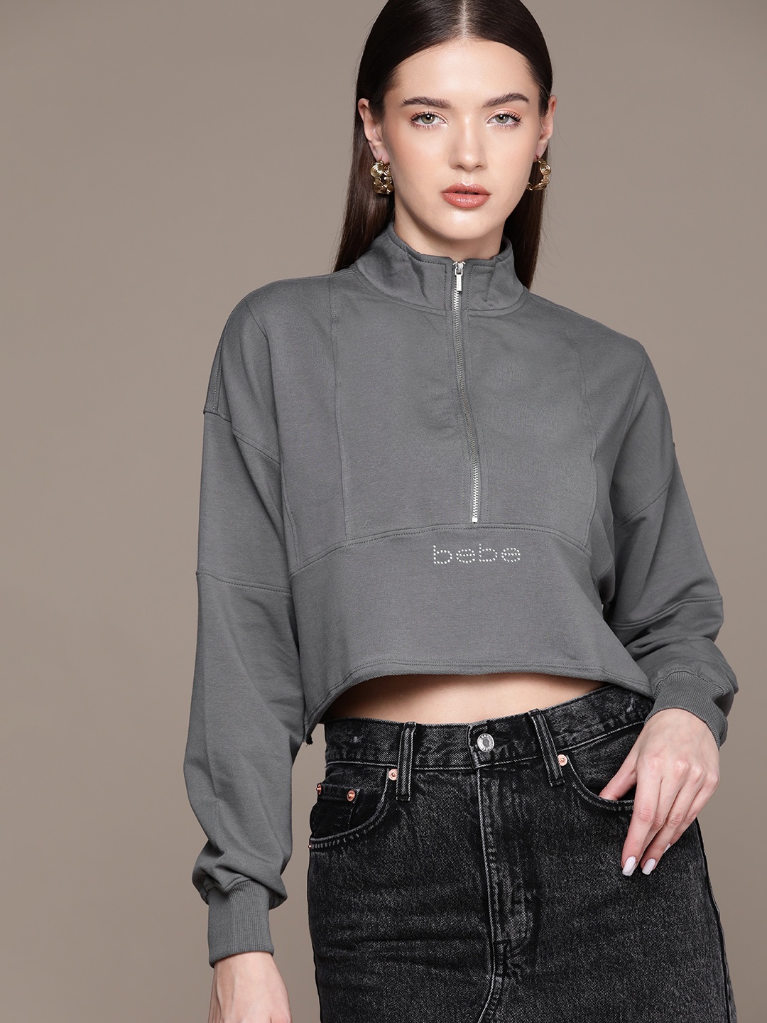 

bebe AM to PM Mock Collar Sweatshirt, Grey