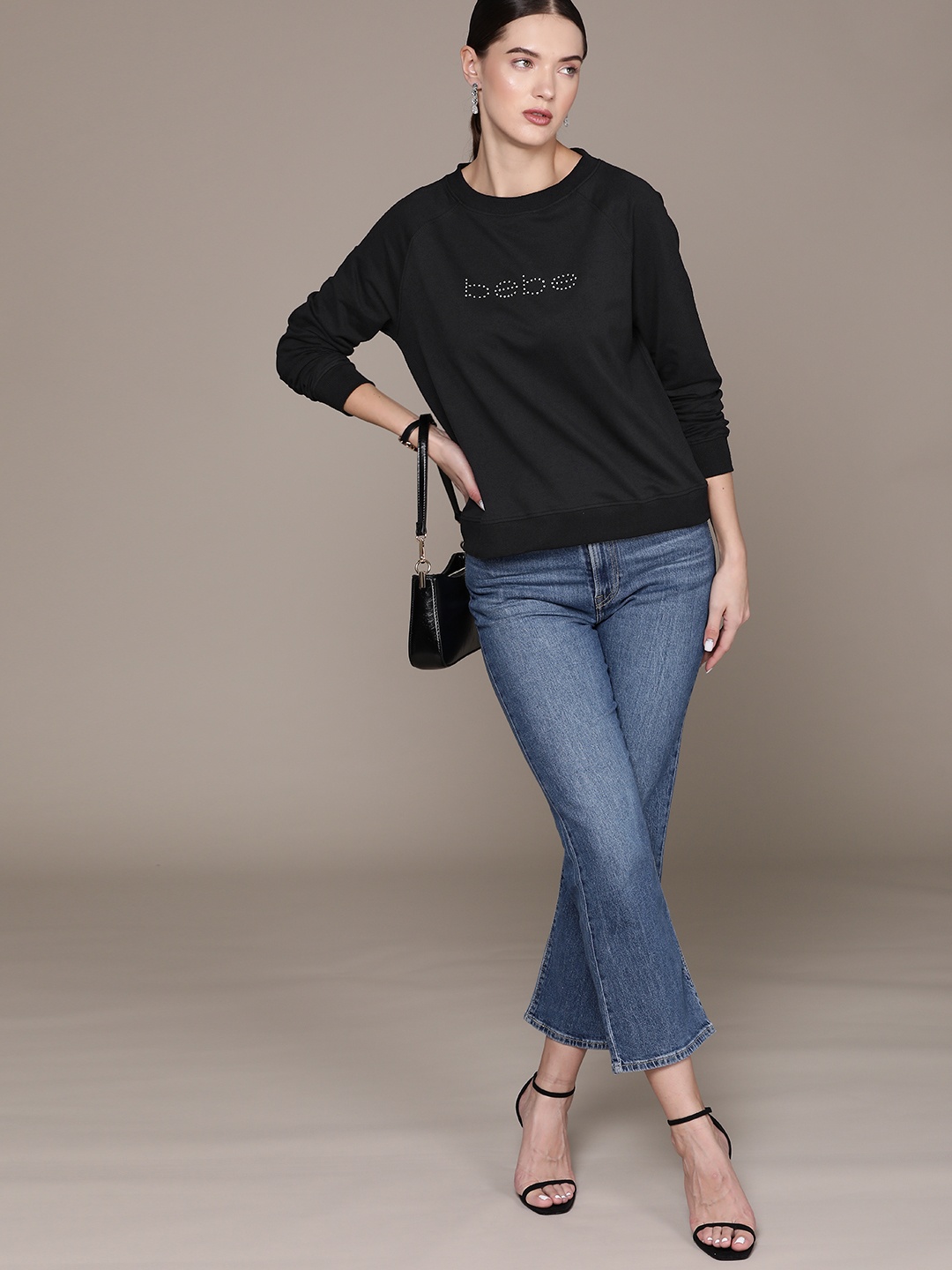 

bebe Black Season Staples Embellished Detail Sweatshirt