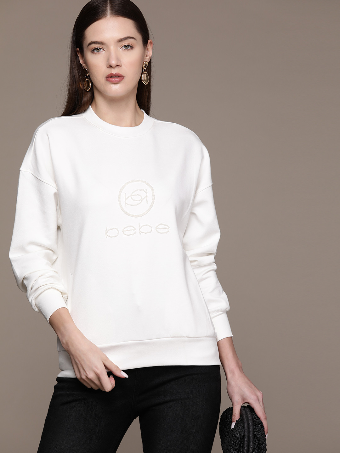 

bebe Season Staples Brand Logo Embellished Sweatshirt, White