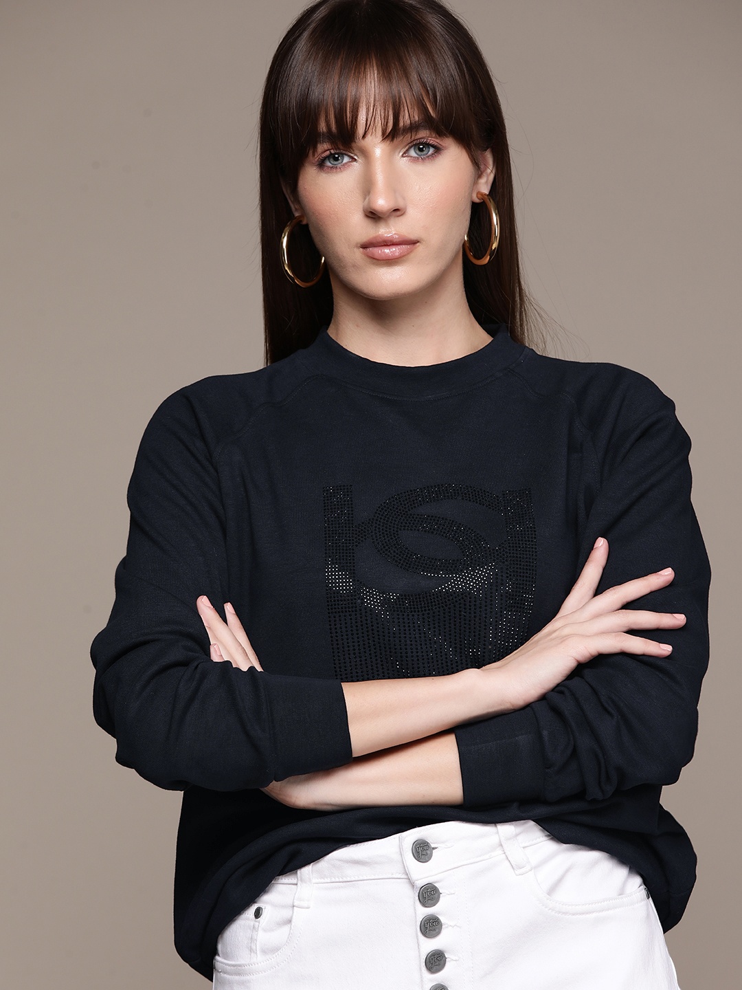 

bebe Season Staples Embellished Sweatshirt, Black