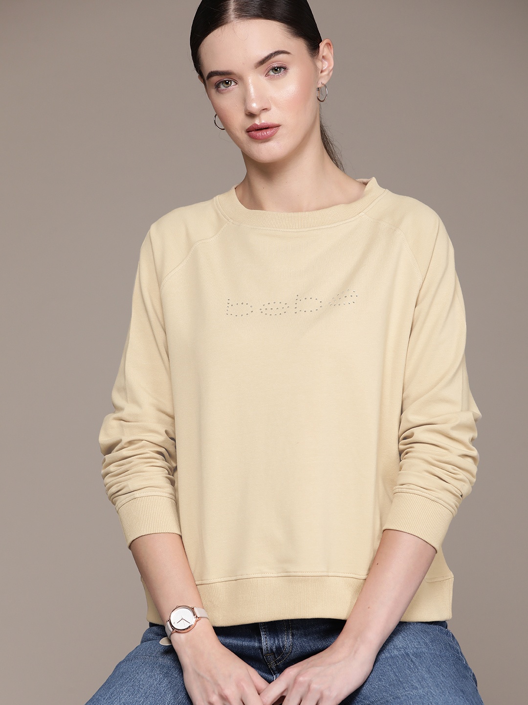 

bebe Beige Season Staples Embellished Detail Sweatshirt