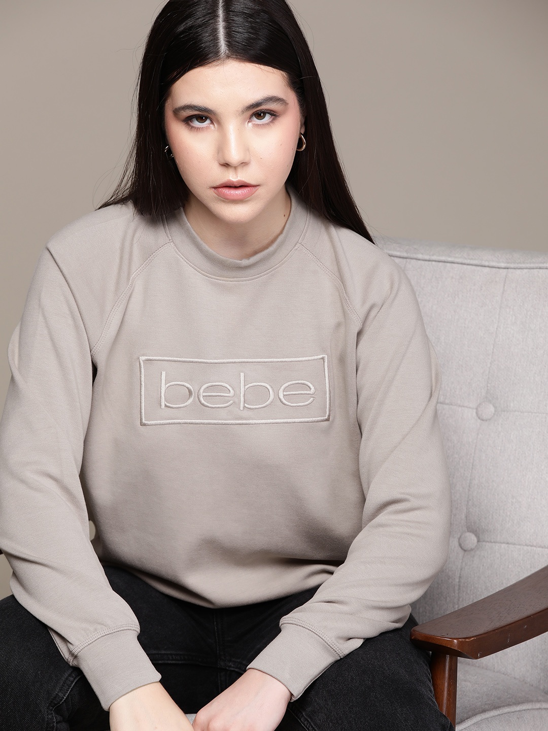 

bebe Season Staples Brand Logo Embroidered Sweatshirt, Grey