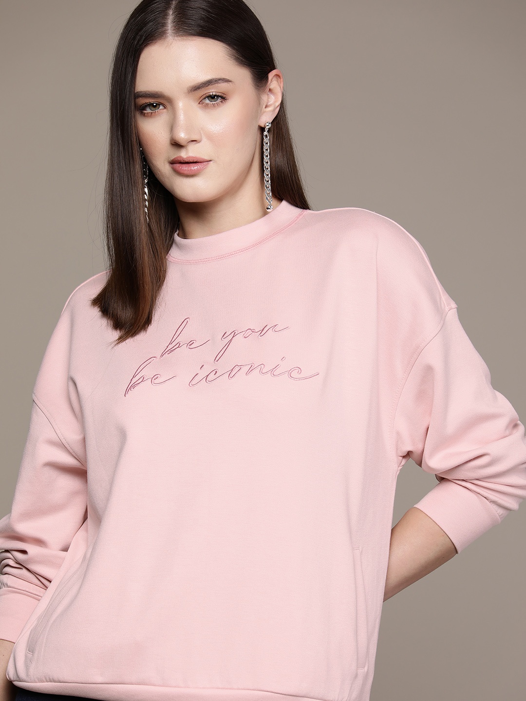 

bebe All Day Embroidered Detail Sweatshirt, Pink
