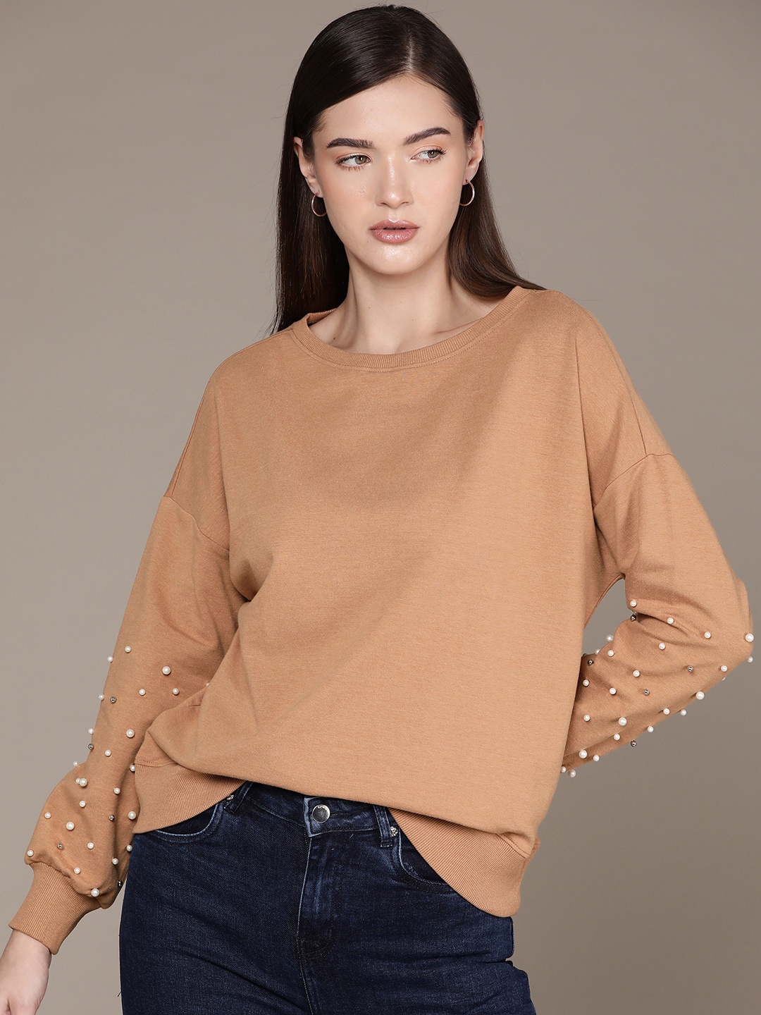 

bebe Embellished Detail All Day Sweatshirt, Rust