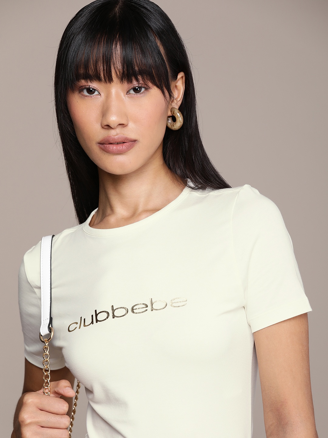 bebe Brand Logo Printed T-shirt, White