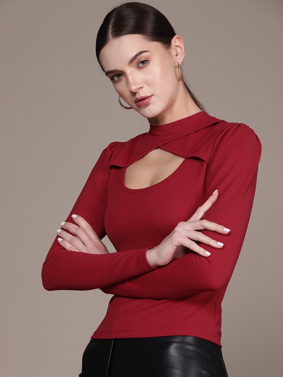 

bebe Hot Red AM-PM Cut-Outs Top