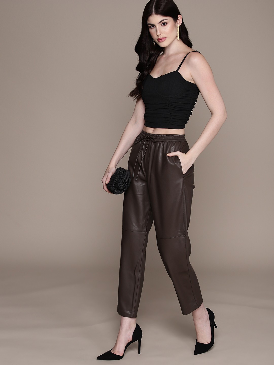 

bebe AM-PM Ruched Underwired Crop Top, Black