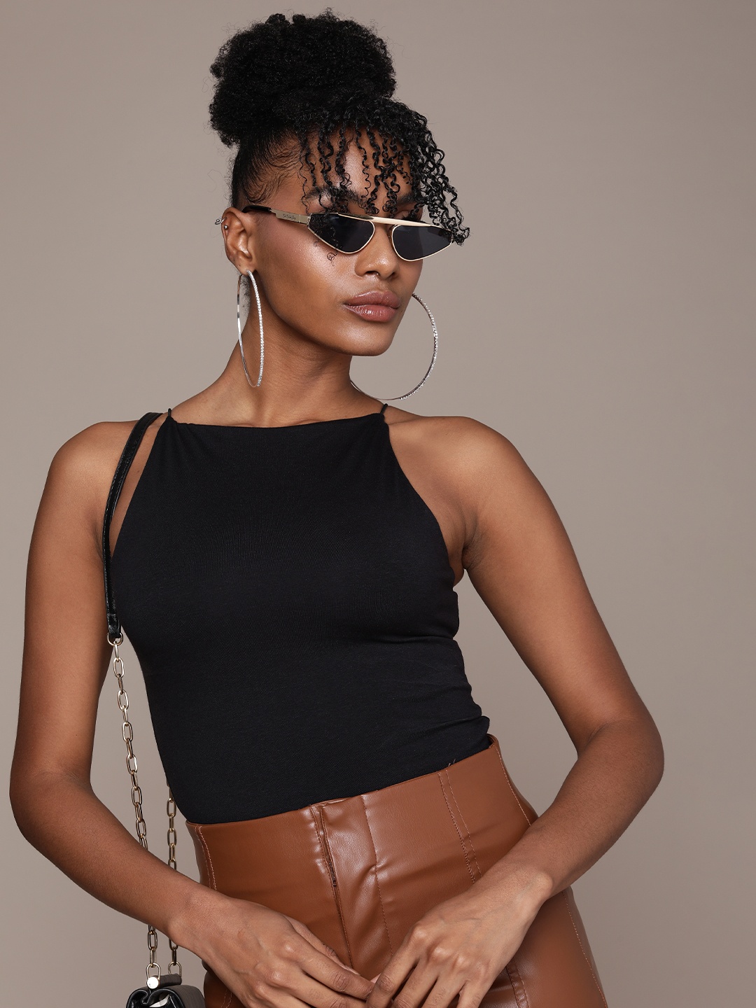 

bebe Halter Neck Tank Top, Black