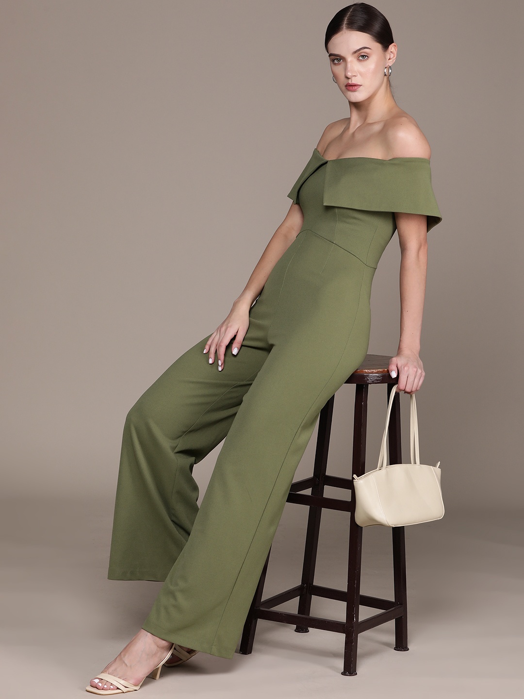 

bebe All Day Off-Shoulder Basic Jumpsuit, Olive