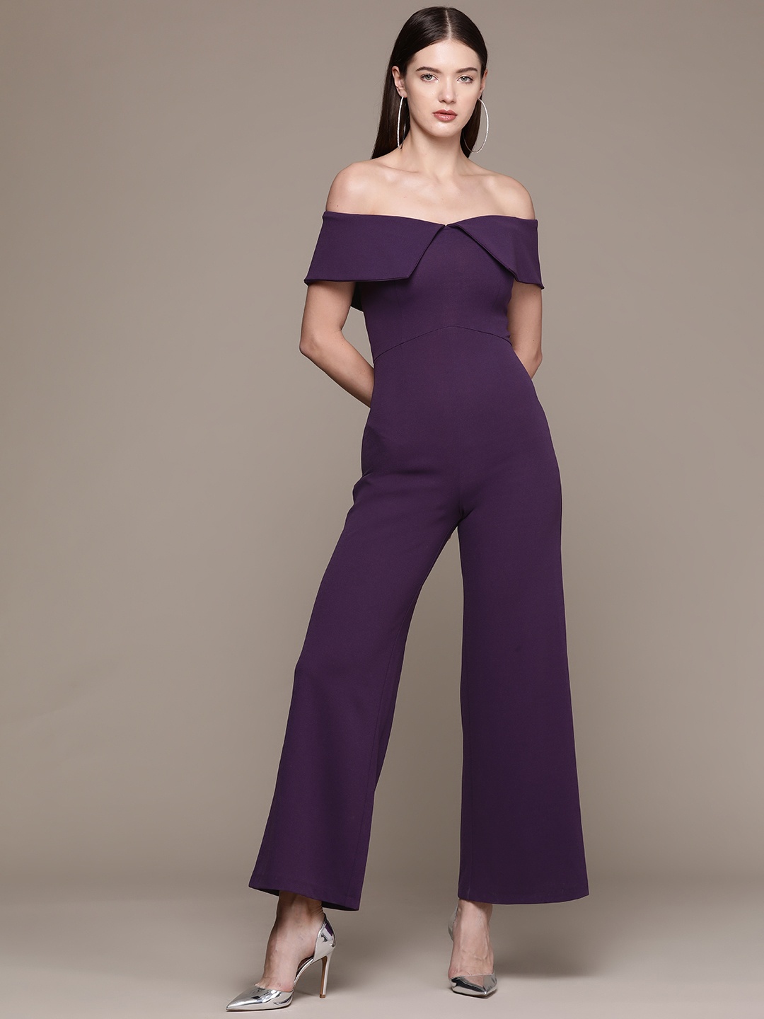 

bebe Brighter Basics Off-Shoulder Jumpsuit, Purple