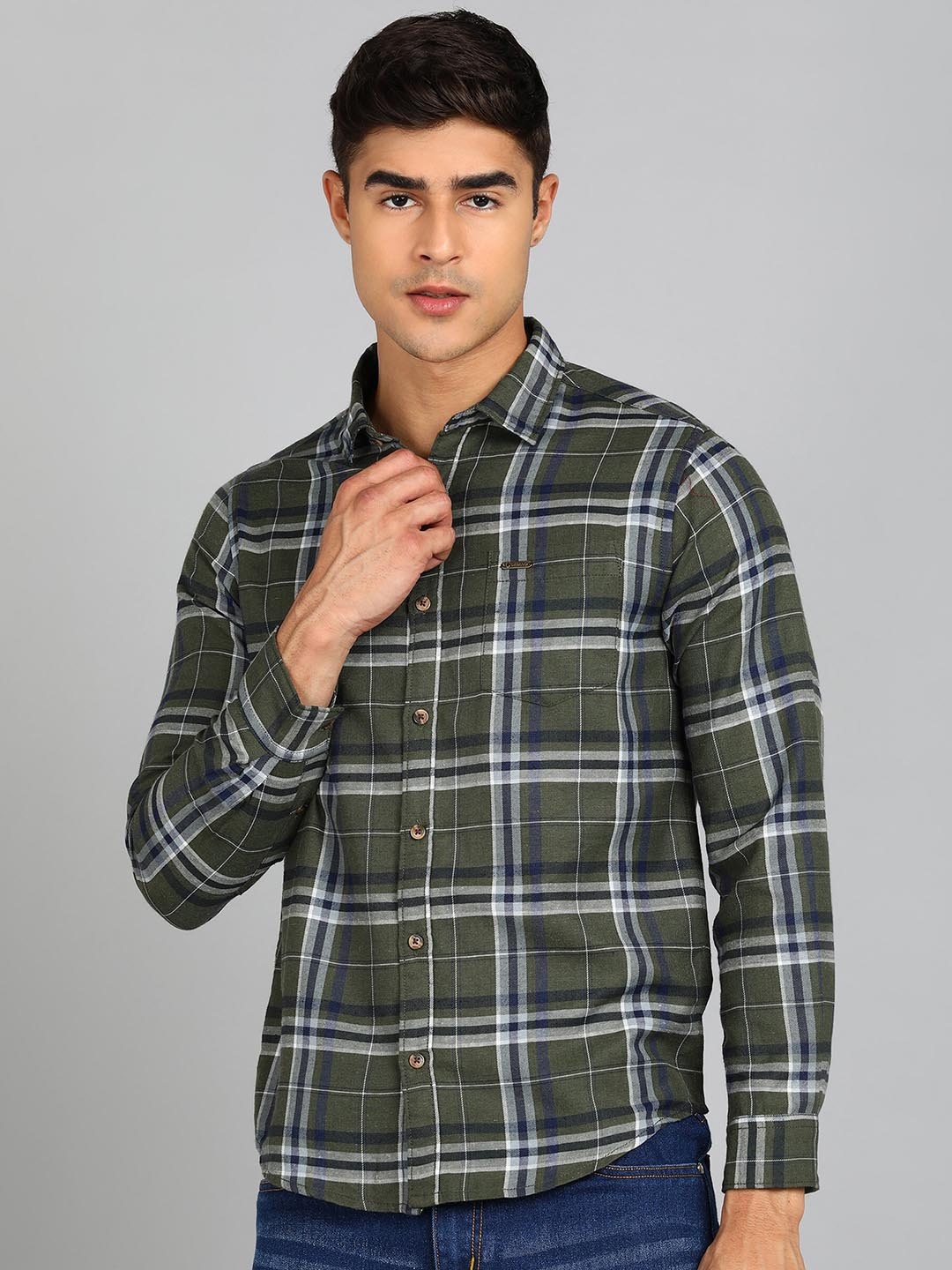 

Urbano Fashion Slim Fit Tartan Checks Opaque Checked Casual Shirt, Green