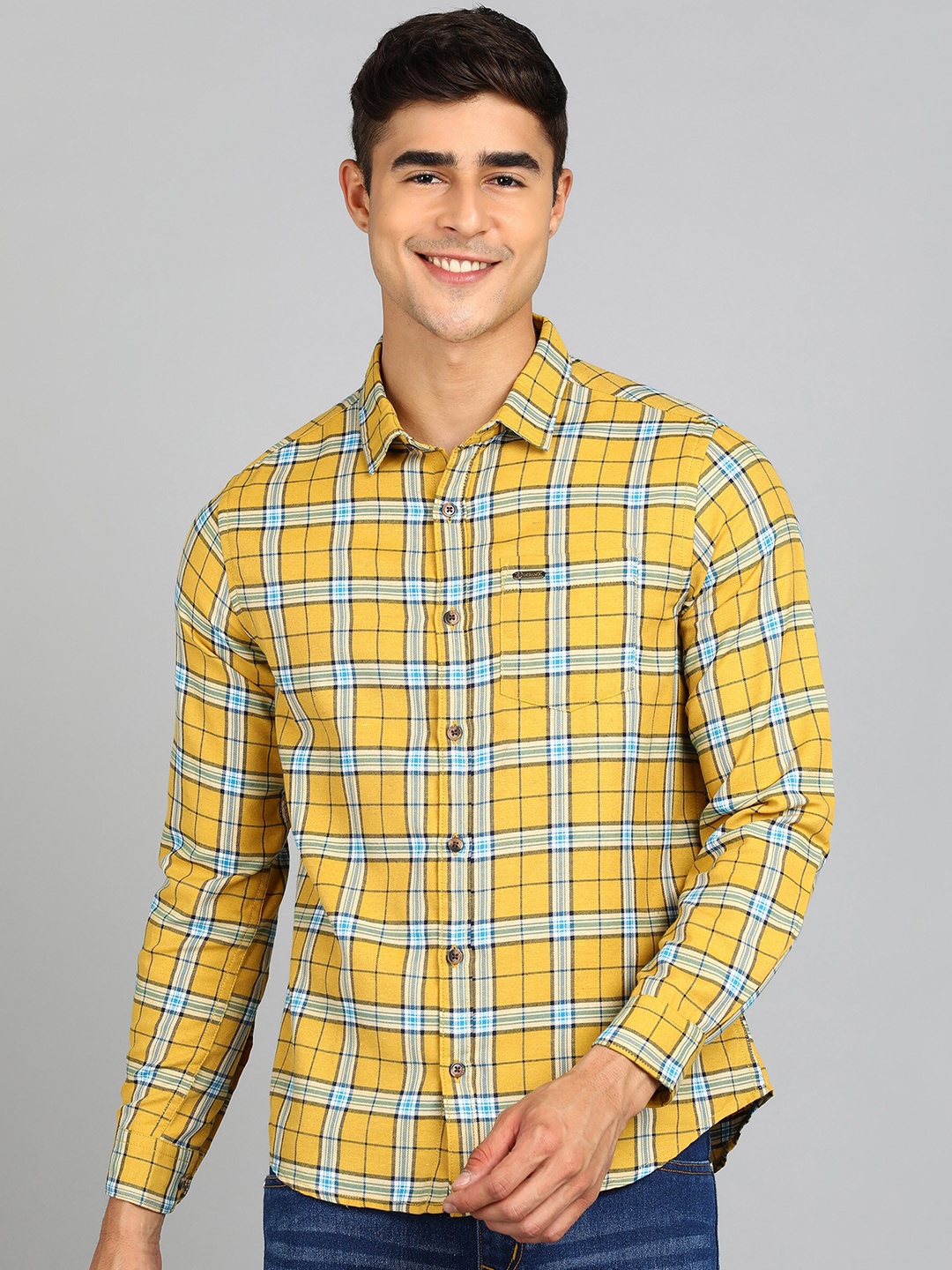 

Urbano Fashion Slim Fit Tartan Checks Opaque Checked Casual Shirt, Yellow