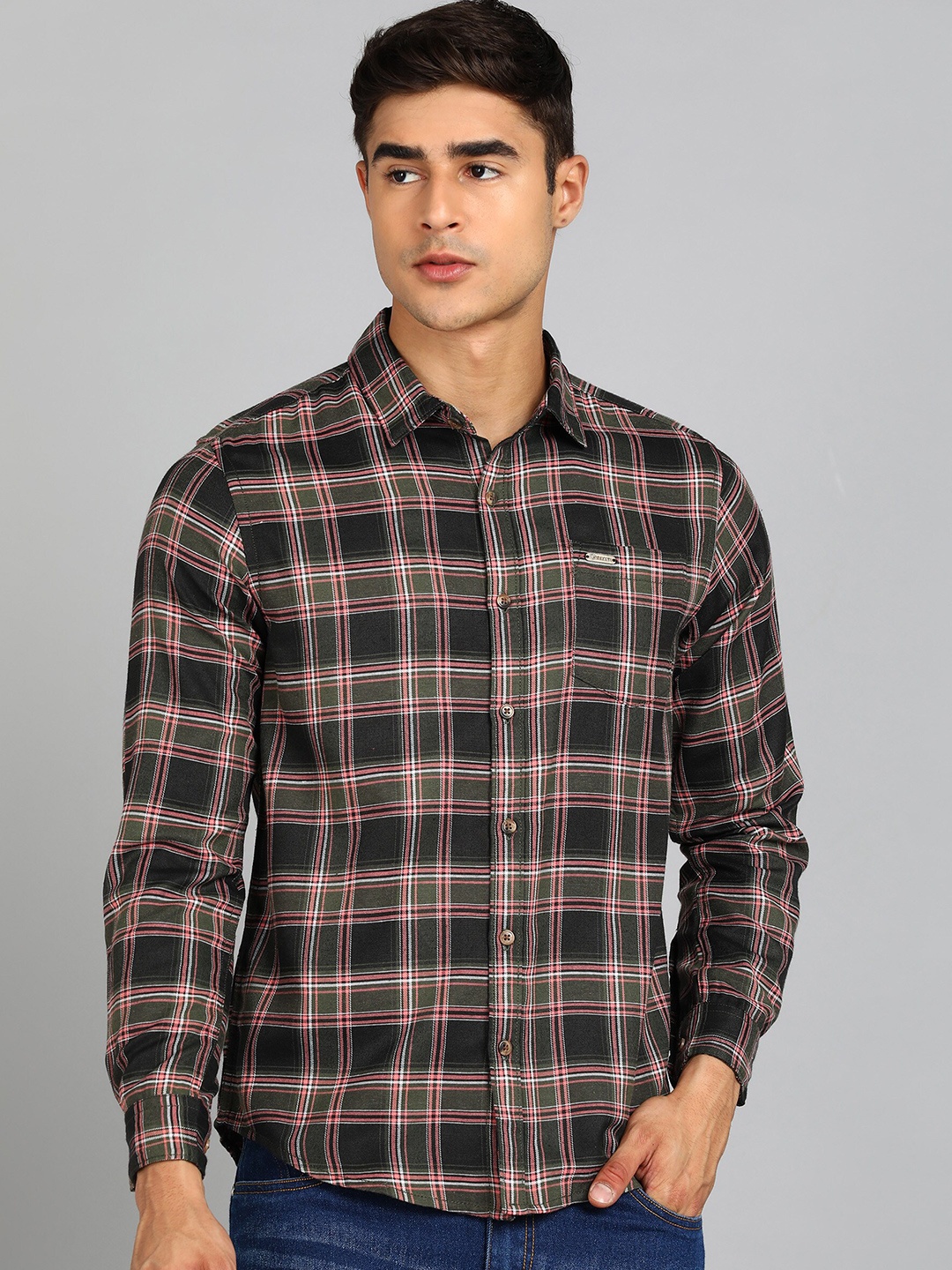 

Urbano Fashion Slim Fit Tartan Checks Opaque Checked Casual Shirt, Green