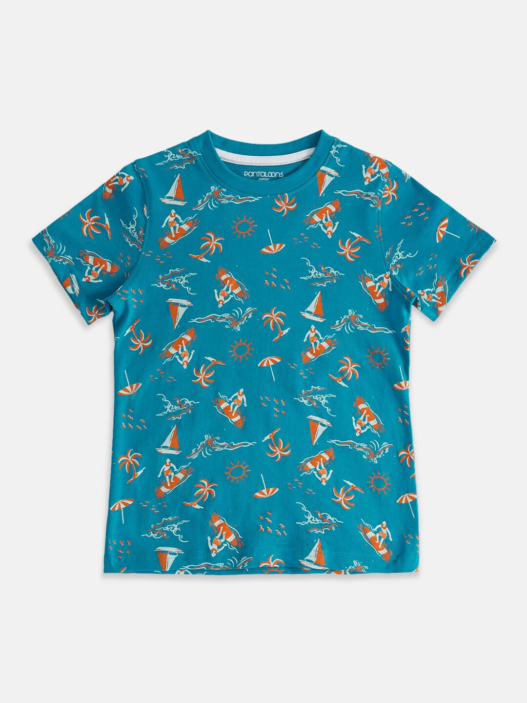 

Pantaloons Junior Boys Teal Printed Applique T-shirt