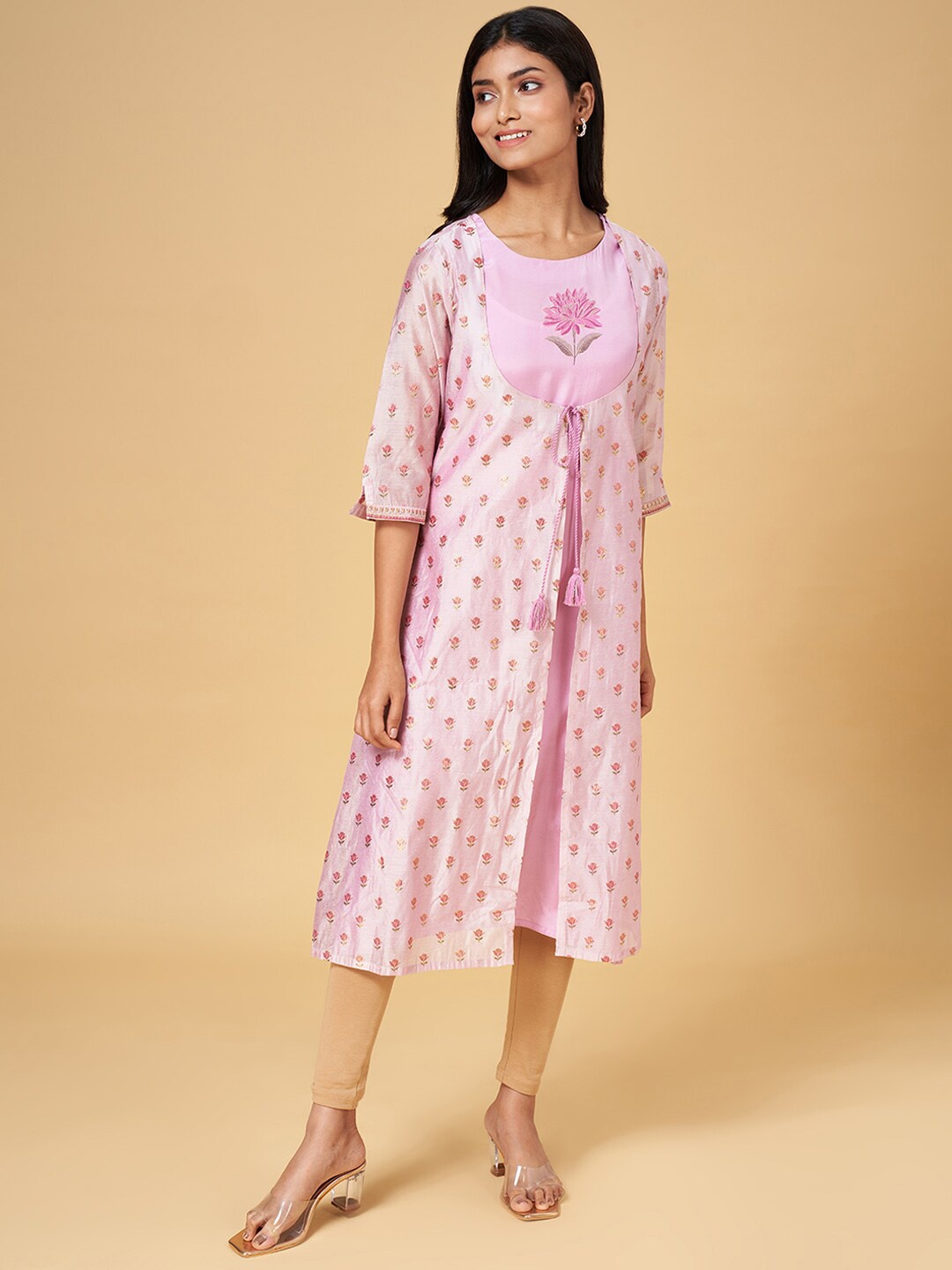 

RANGMANCH BY PANTALOONS Floral Printed Kurta with Jacket, Pink