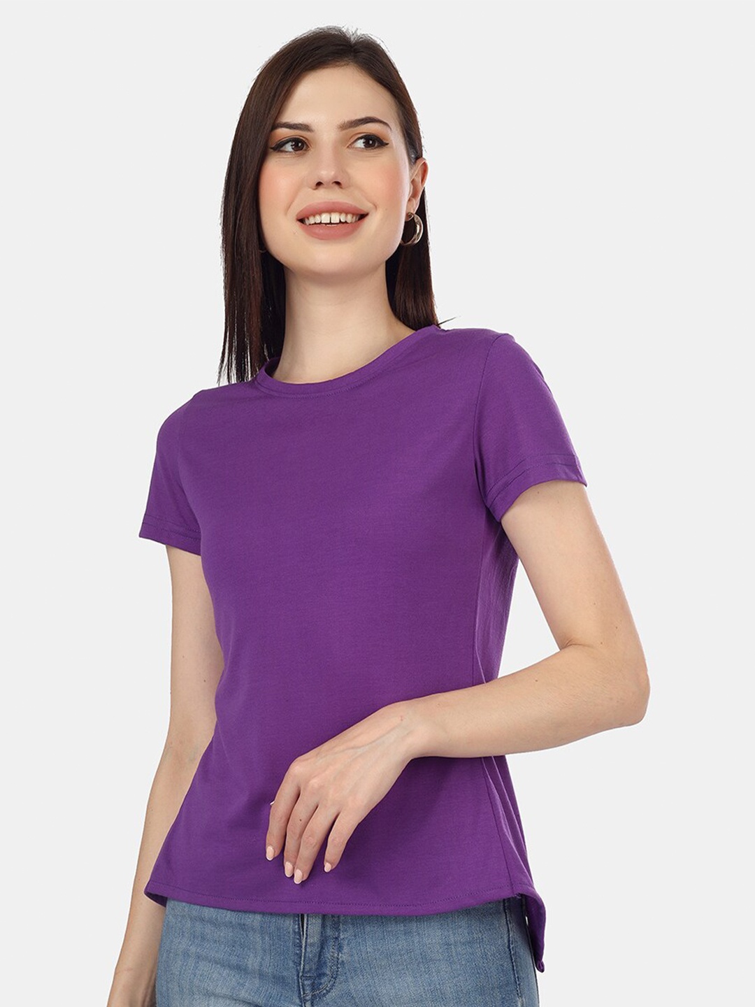 

HILL STREET Styled Back High-Low Pure Cotton Top, Purple