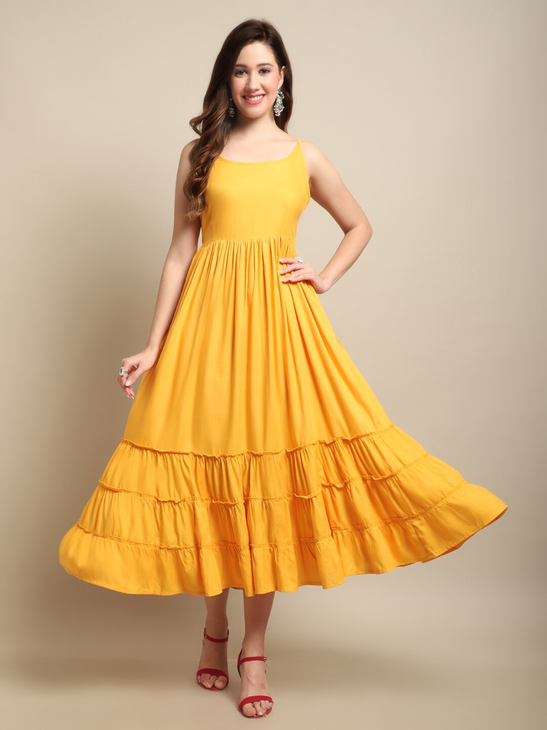 

Sangria Fit & Flared Midi Ethnic Dress, Mustard